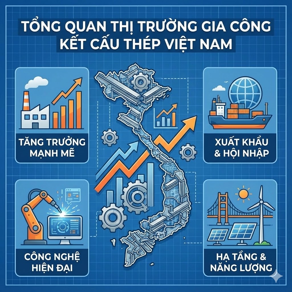 Tổng Quan Thị Trường Gia Công Kết Cấu Thép Việt Nam 2026: Cơ Hội Bứt Phá & Thách Thức Trong Kỷ Nguyên Công Nghiệp Hóa